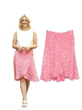 Kasper Pink Floral Crepe Wrap Midi Skirt Sz 14p Feminine Layered Casual Dress